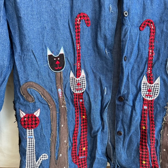 Vintage Cat Denim Button Up Bobbie Brooks - Picture 2 of 5